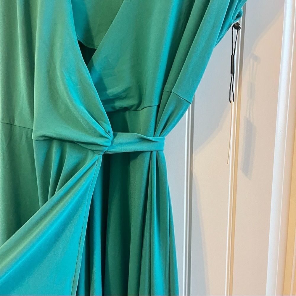 Vicky Tiel Teal Green Wrap Midi Dress Flutter Sleeve Size S NWT - Picture 10 of 10